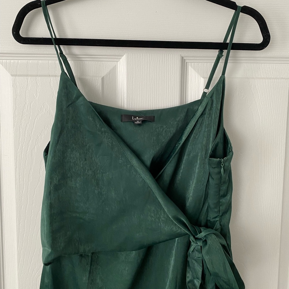 Forest Green Satin Midi Wrap Dress - Picture 4 of 5